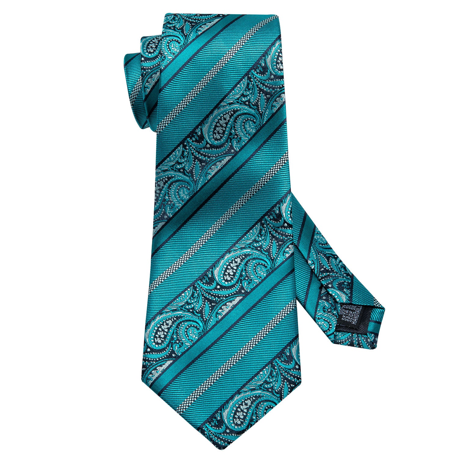 Cyan Blue Paisley Silk Men's Tie Pocket Square Cufflinks Set