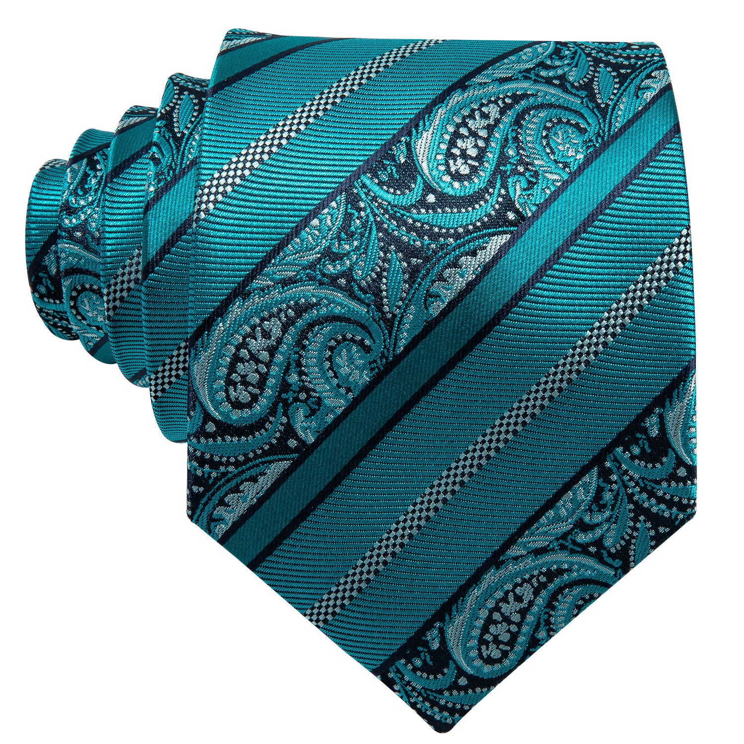 Cyan Blue Paisley Silk Men's Tie Pocket Square Cufflinks Set