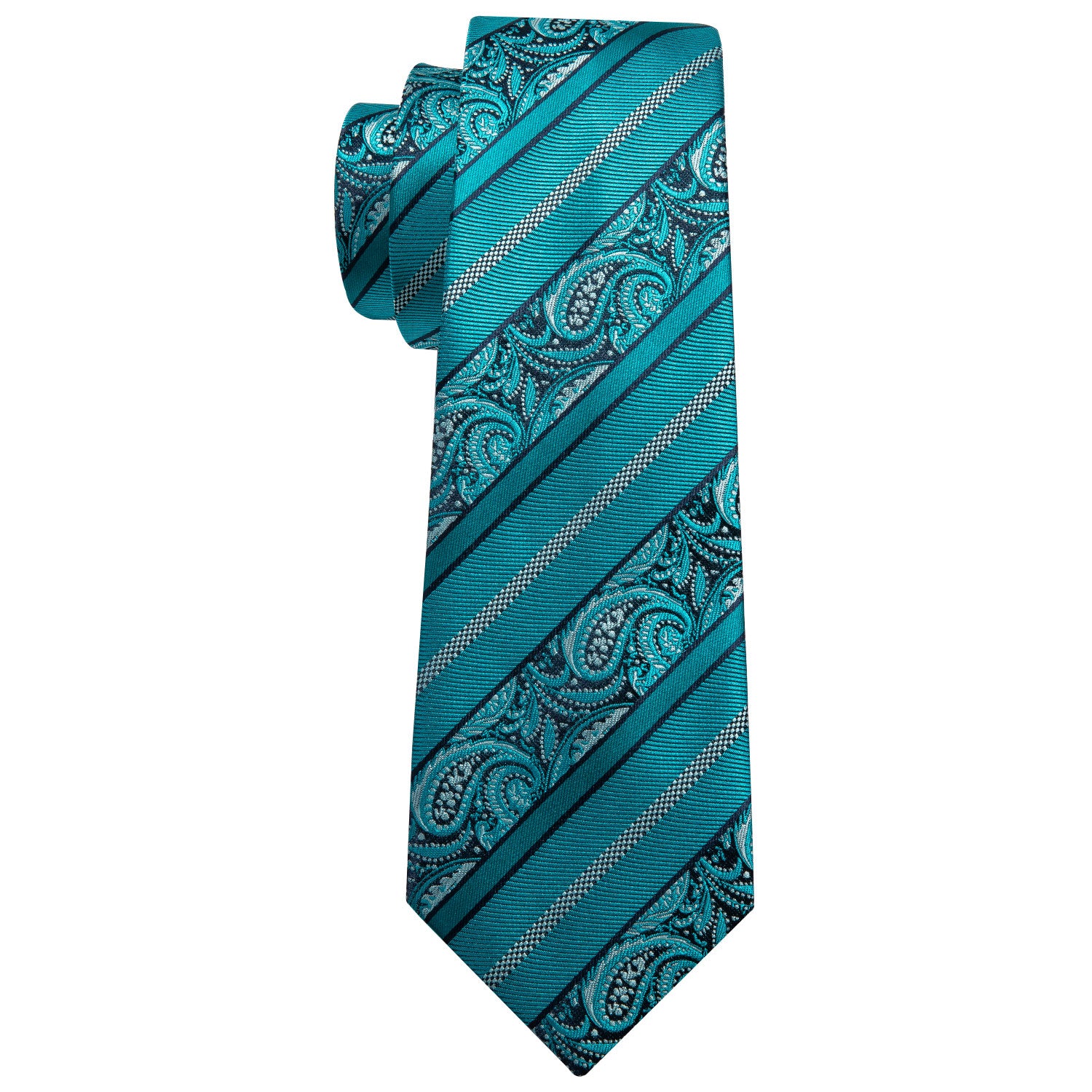 Cyan Blue Paisley Silk Men's Tie Pocket Square Cufflinks Set