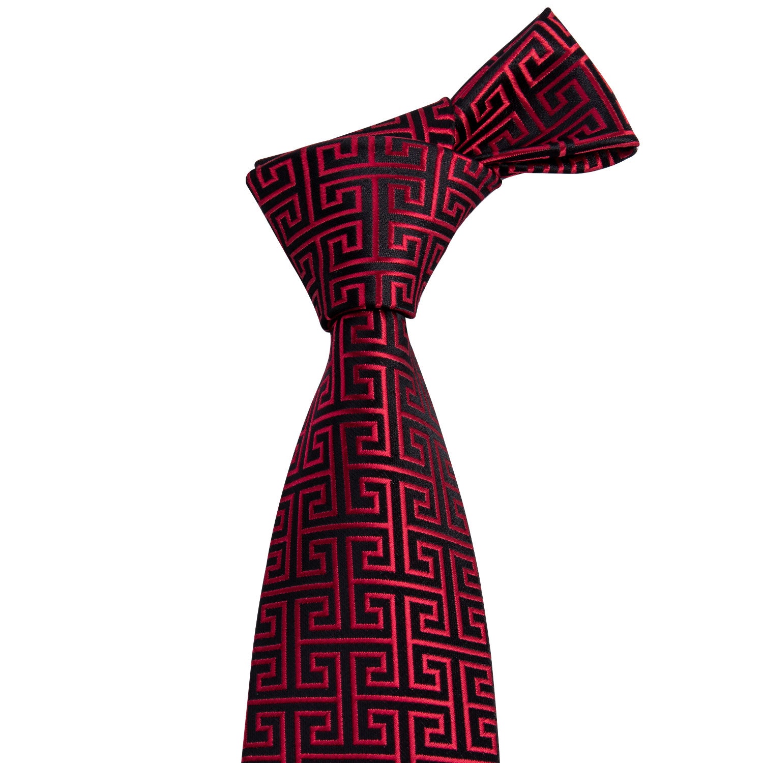Black Red Geometric Novelty Silk Men's Tie Pocket Square Cufflinks Set