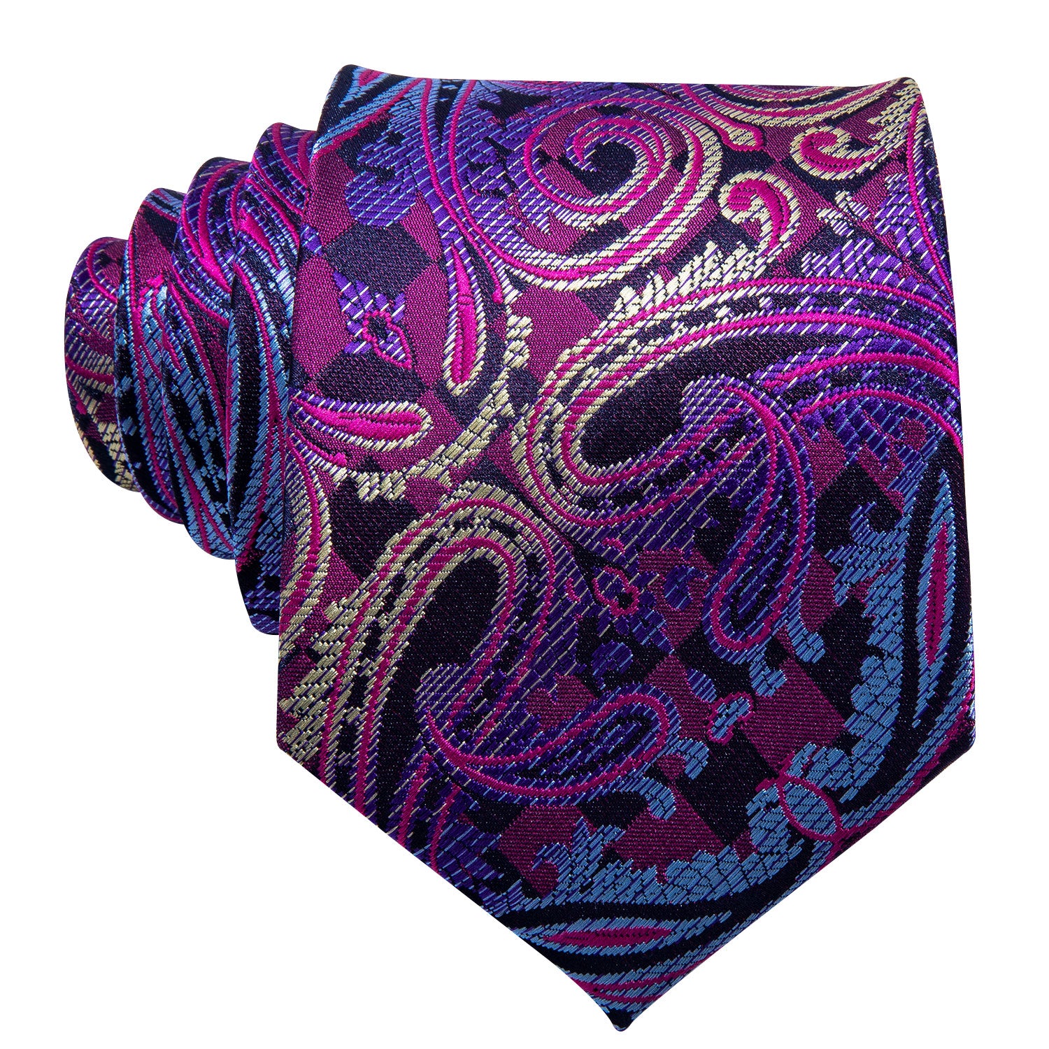 Hi-Tie Blue Purple Paisley Silk Men's Tie Pocket Square Cufflinks Set