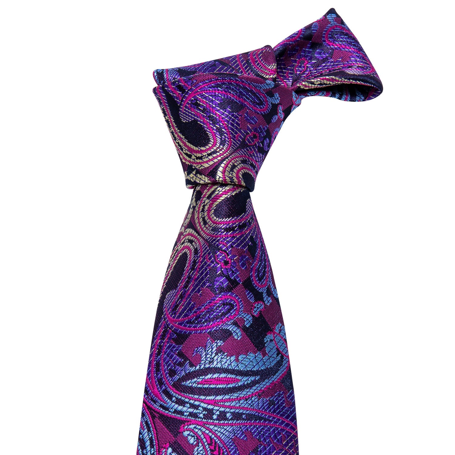 Hi-Tie Blue Purple Paisley Silk Men's Tie Pocket Square Cufflinks Set