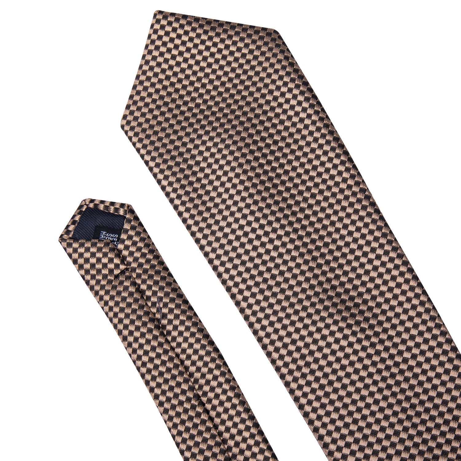 Champagne Brown Plaid Men's Necktie Pocket Square Cufflinks Set