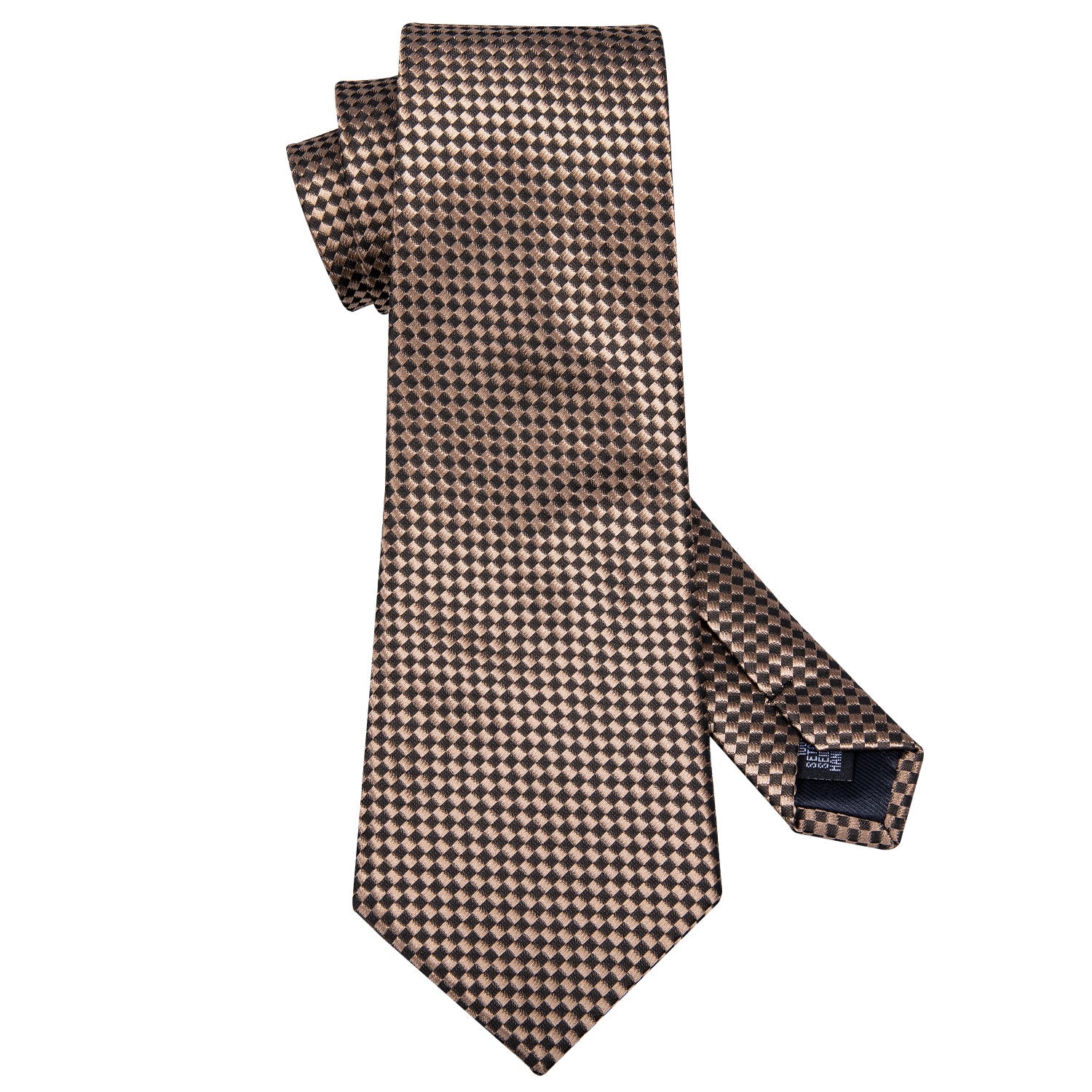 Champagne Brown Plaid Men's Necktie Pocket Square Cufflinks Set