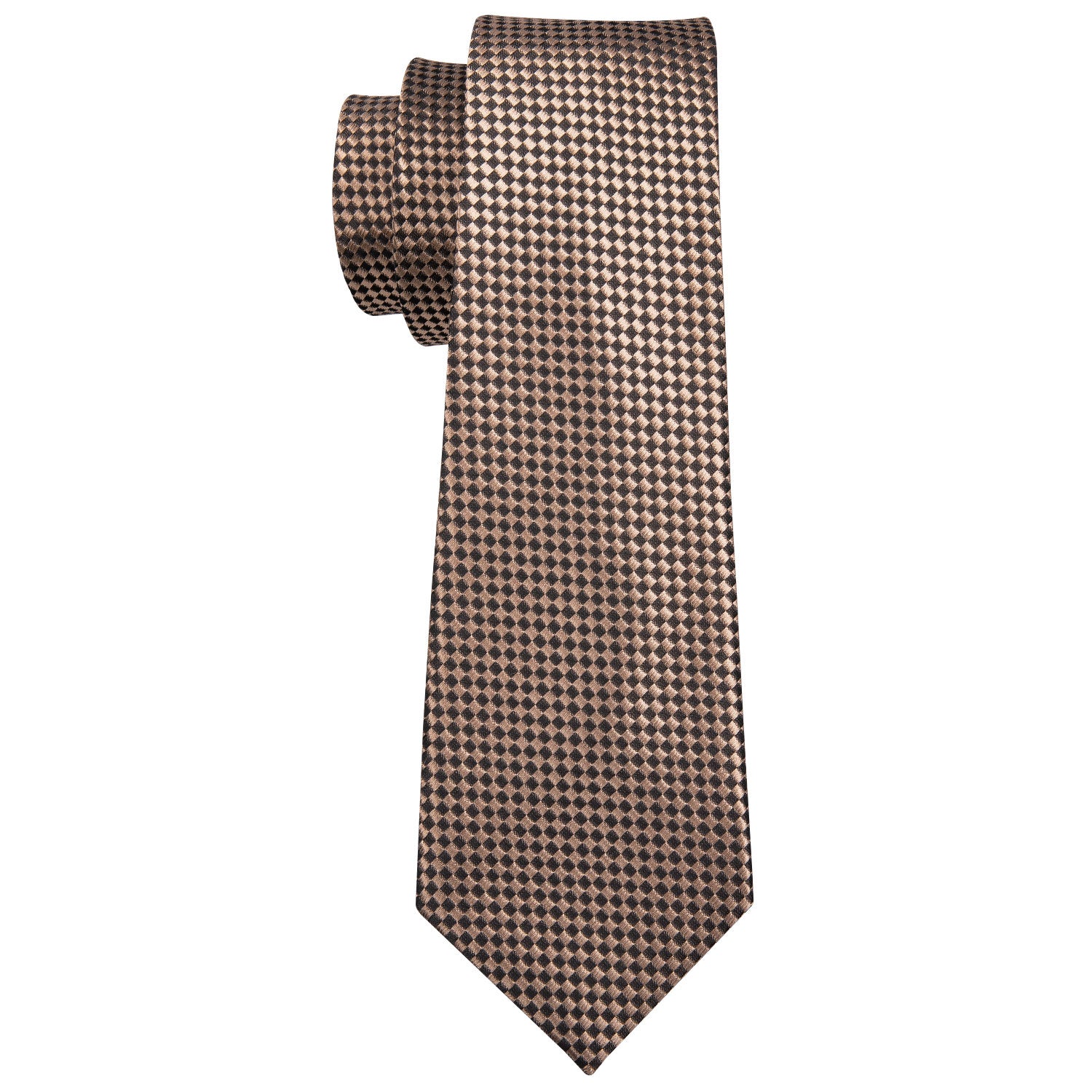 Champagne Brown Plaid Men's Necktie Pocket Square Cufflinks Set