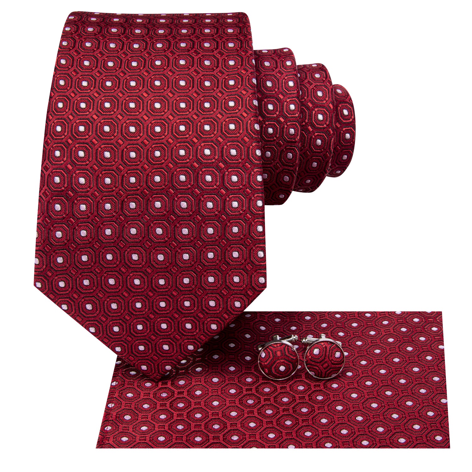  Red Necktie Black Red Novelty Tie Pocket Square Cufflinks Set