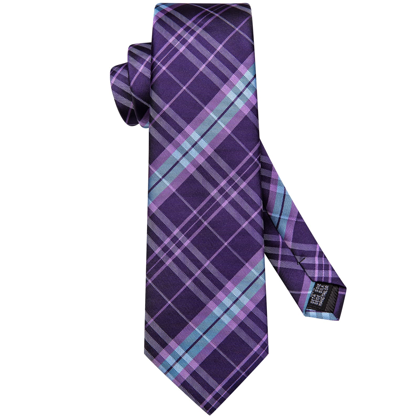 Purple Necktie Sky Blue Stripes Checkered Tie Hanky Cufflinks