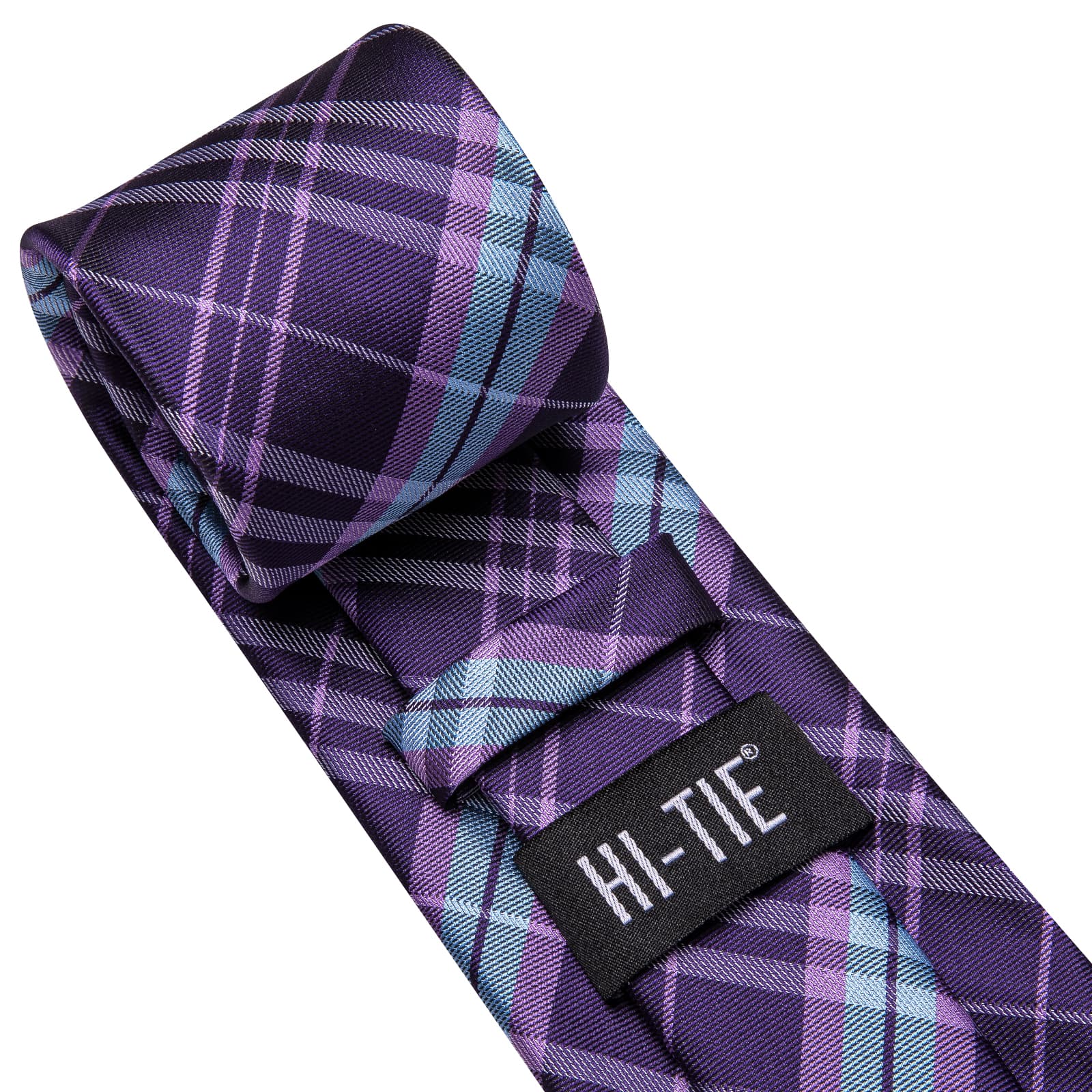 Purple Necktie Sky Blue Stripes Checkered Tie Hanky Cufflinks