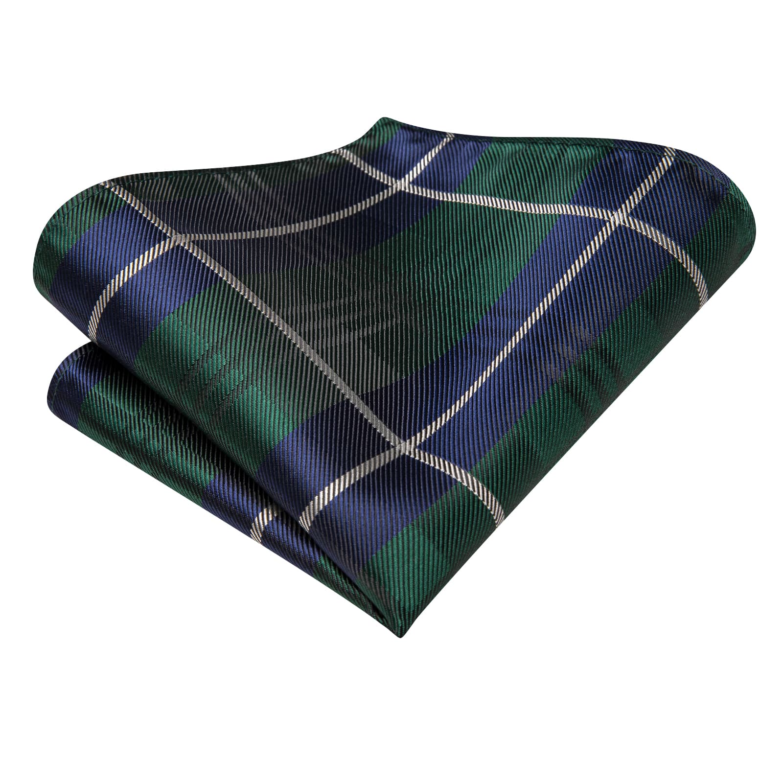 Green Necktie Blue White Stripes Checkered Tie Hanky Cufflinks