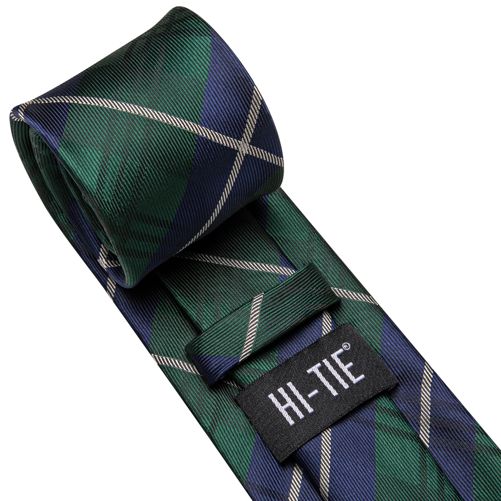 Green Necktie Blue White Stripes Checkered Tie Hanky Cufflinks