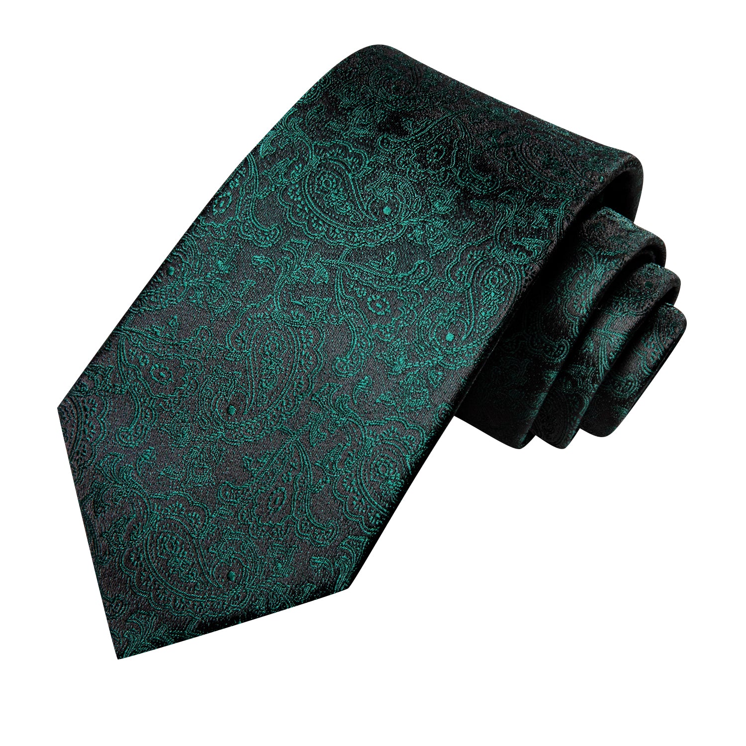 Dark Green Black Paisley Men's Tie Pocket Square Cufflinks Set