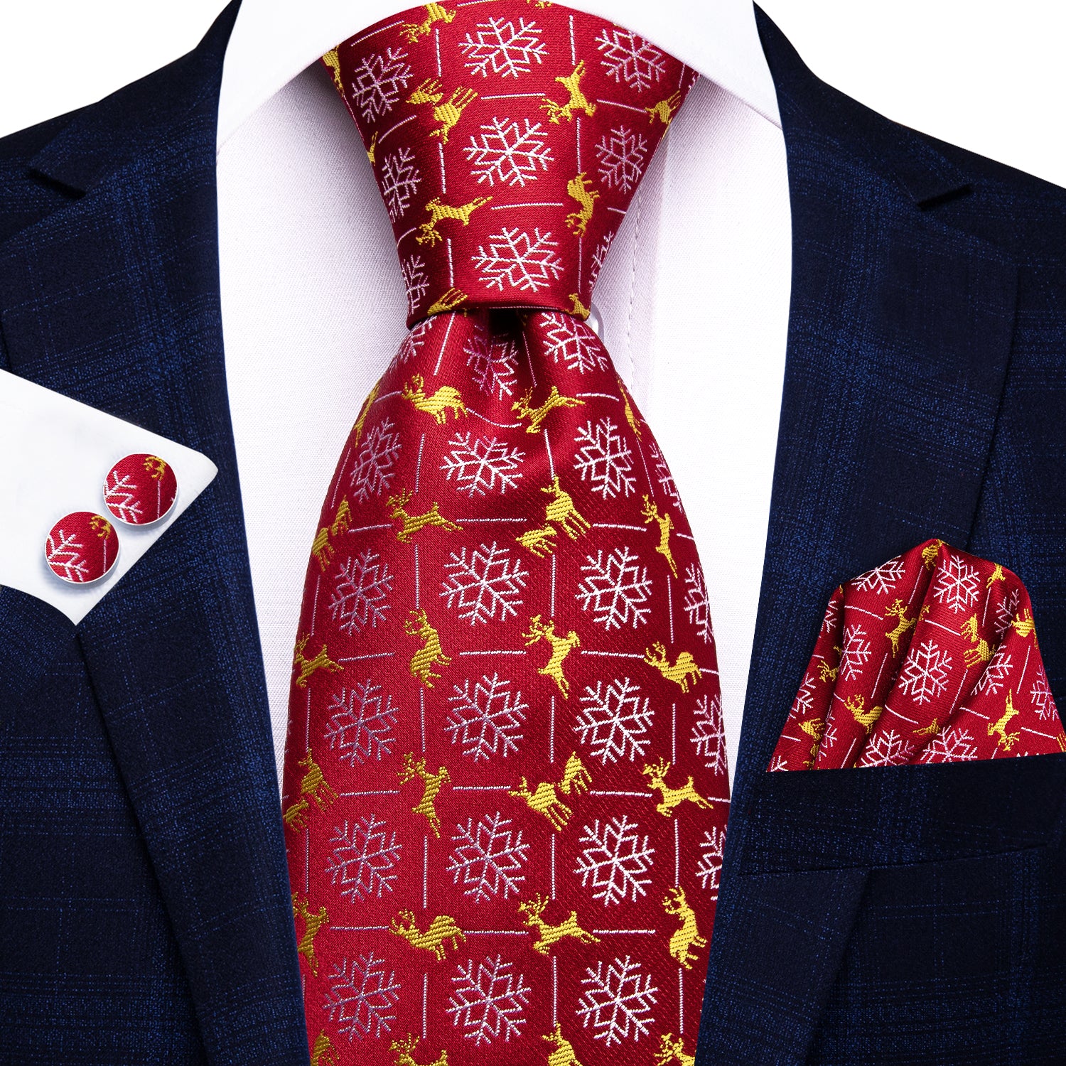 Christmas Red White Snowflake Deer Mens Festival Dinner Tie Set