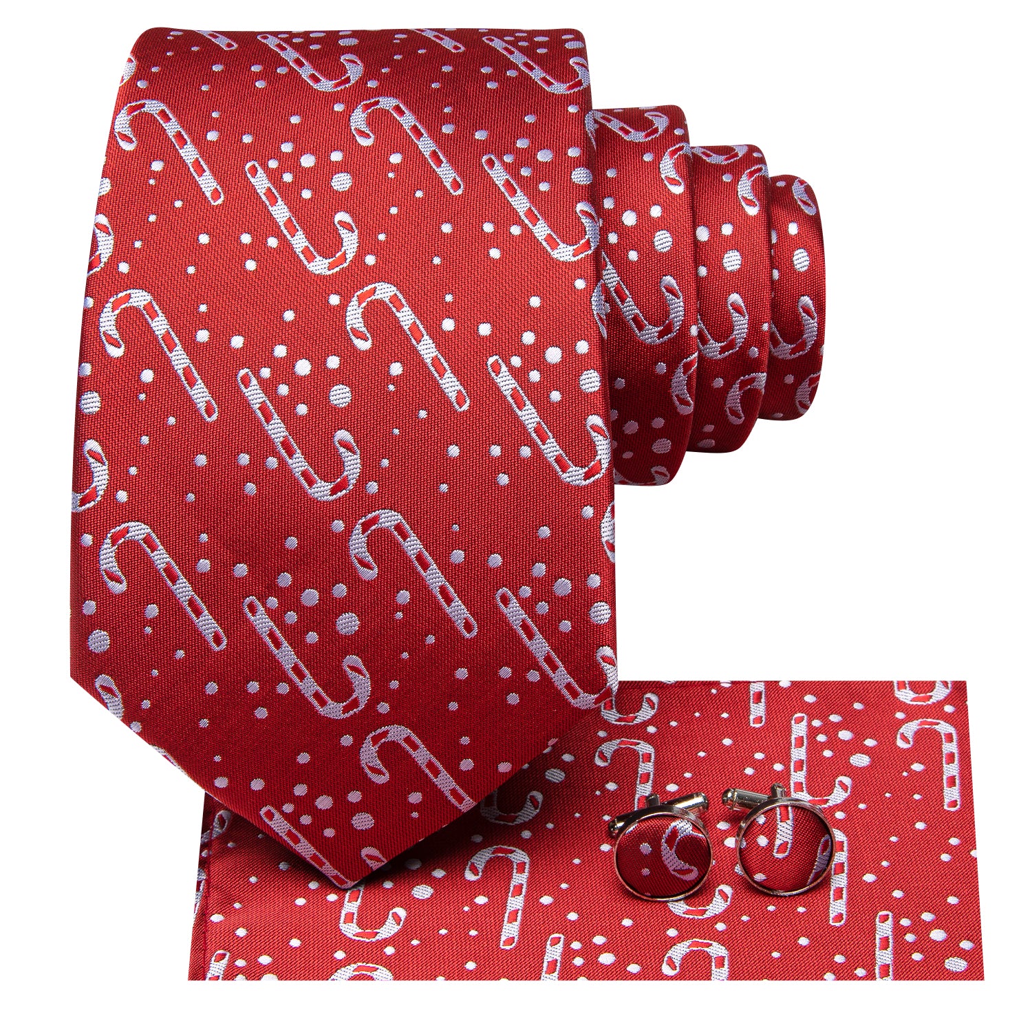  Red White Dot Crutches Neck Tie Pocket Square Cufflinks Set