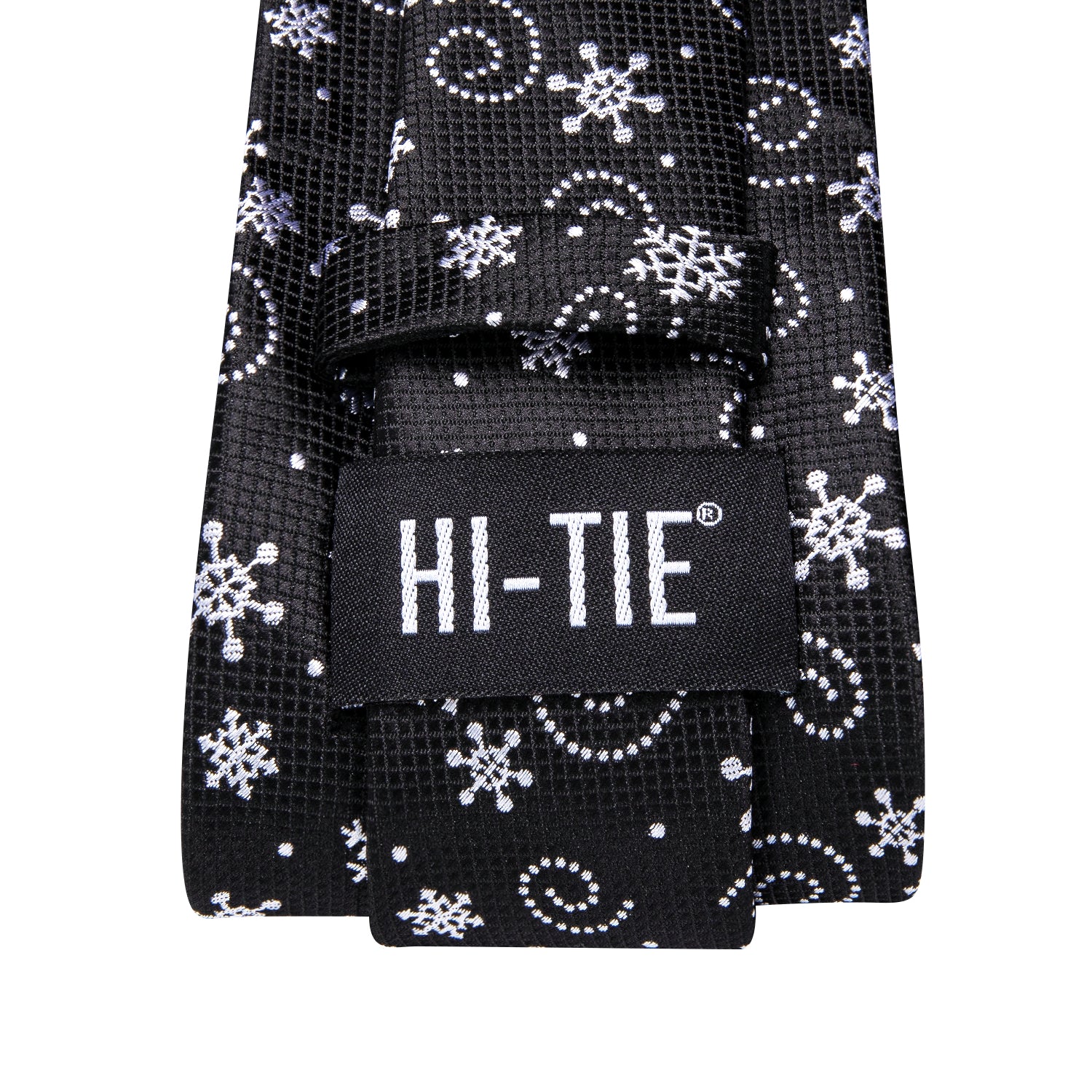  Black Necktie White Snowflake Tie Pocket Square Cufflinks Set