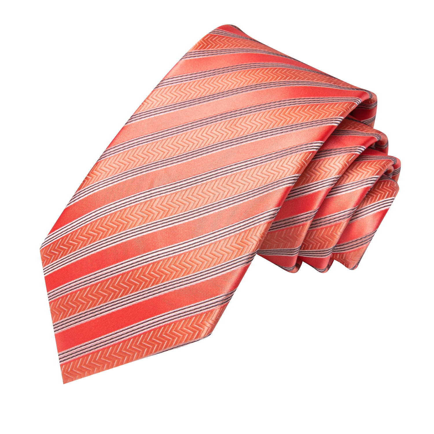 Tomato Orange Ties Grey Striped Tie Pocket Square Cufflinks Set