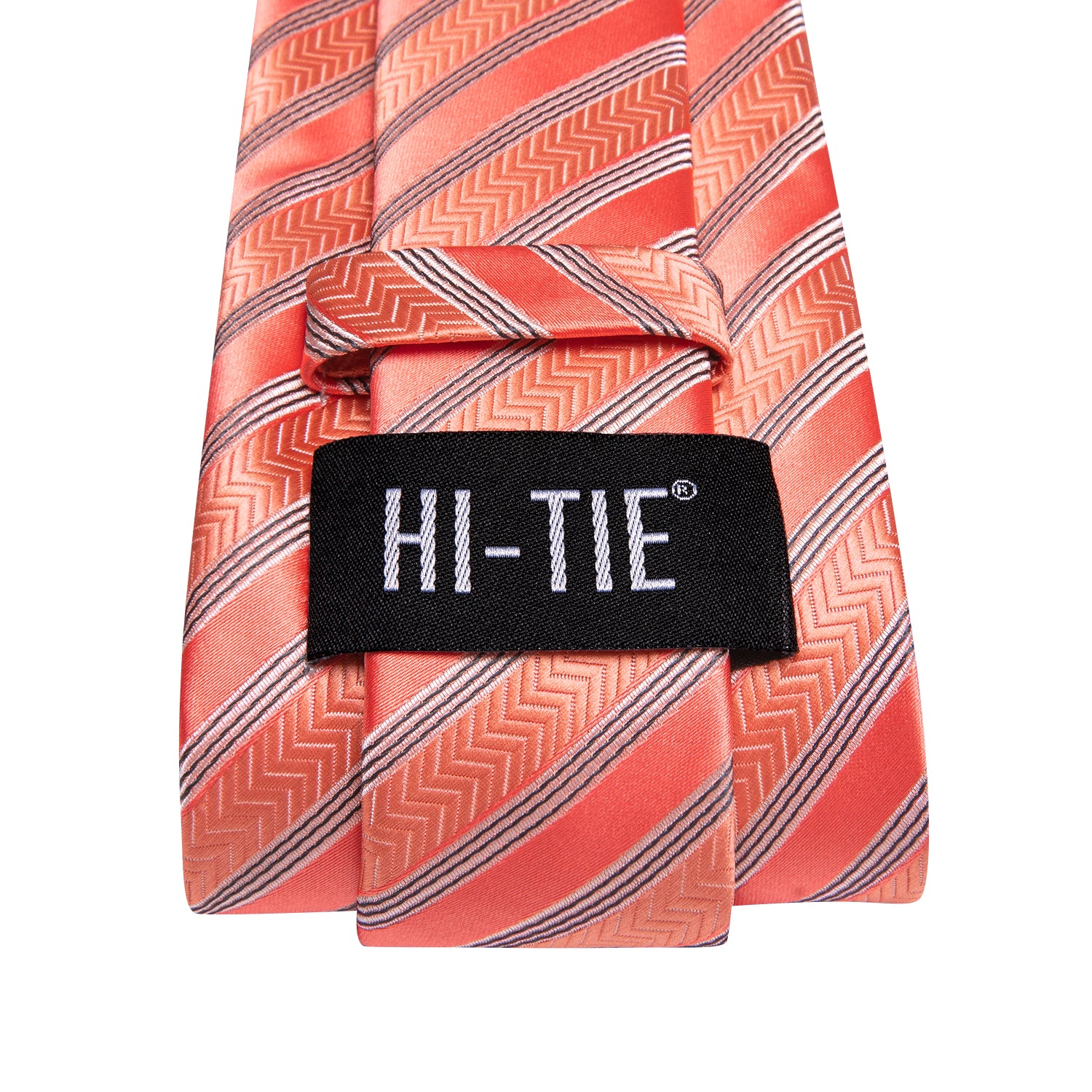 Tomato Orange Ties Grey Striped Tie Pocket Square Cufflinks Set