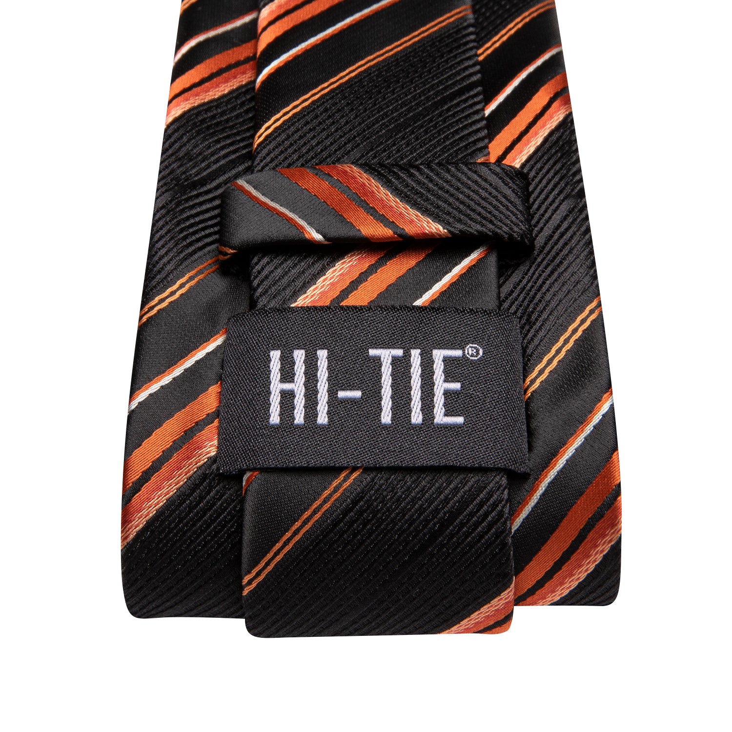  Black Orange Striped Wedding Tie Pocket Square Cufflinks Set