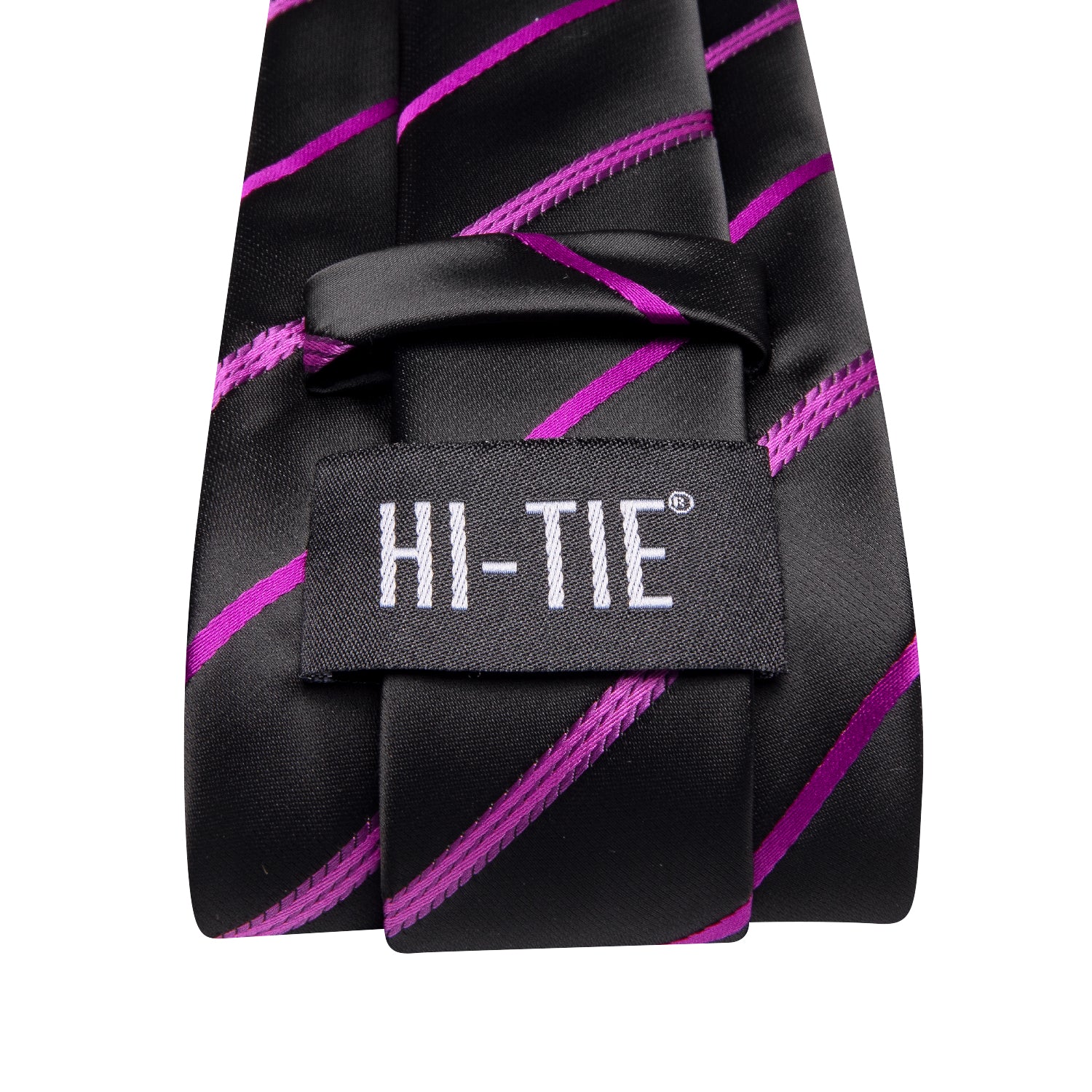 Black Purple Striped Tie Pocket Square Cufflinks Set
