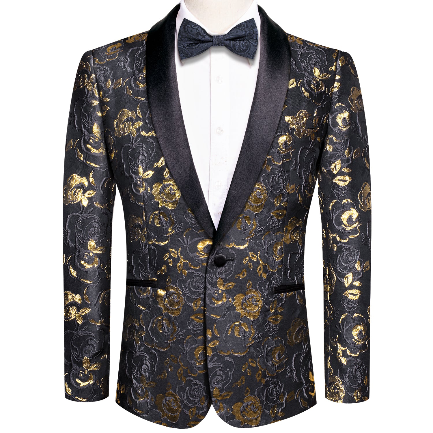 Hi-Tie Luxury Black Golden Floral Men's Suit Set