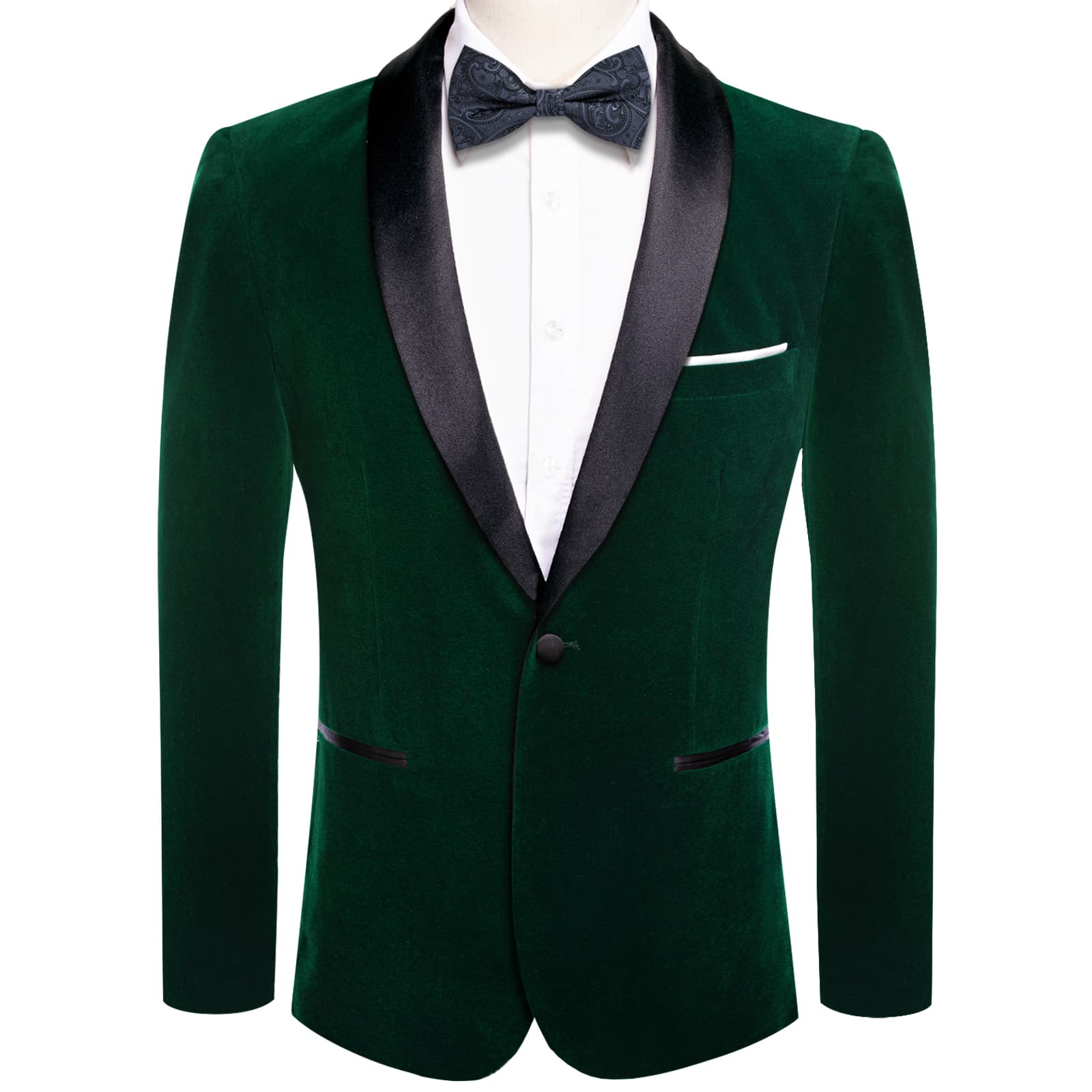  Dark Green Flannel Suit Black Shawl Lapel Men's Wedding Blazer