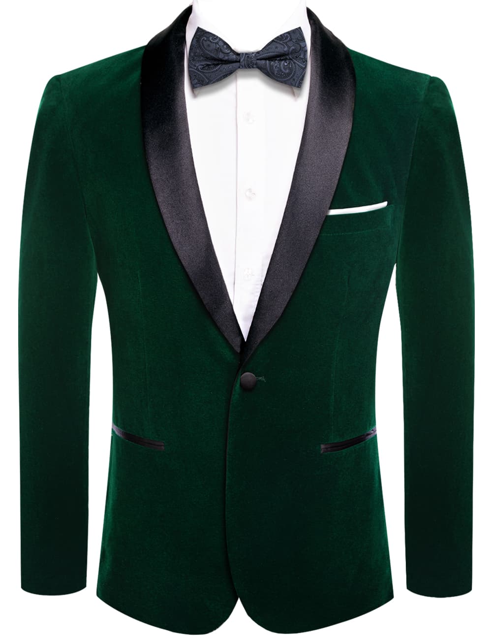  Dark Green Flannel Suit Black Shawl Lapel Men's Wedding Blazer