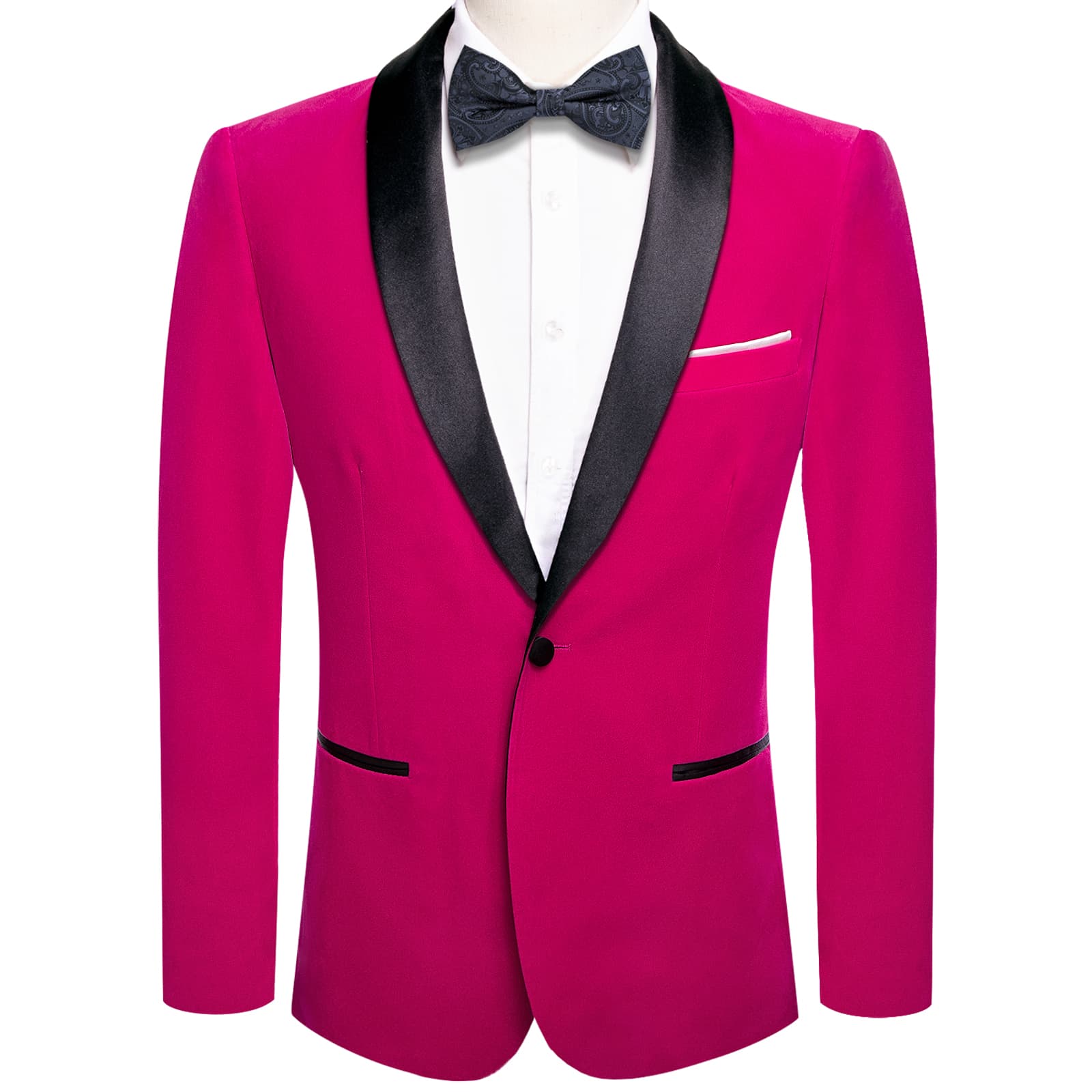 Deep Pink Flannel Suit Black Shawl Lapel Men's Wedding Blazer