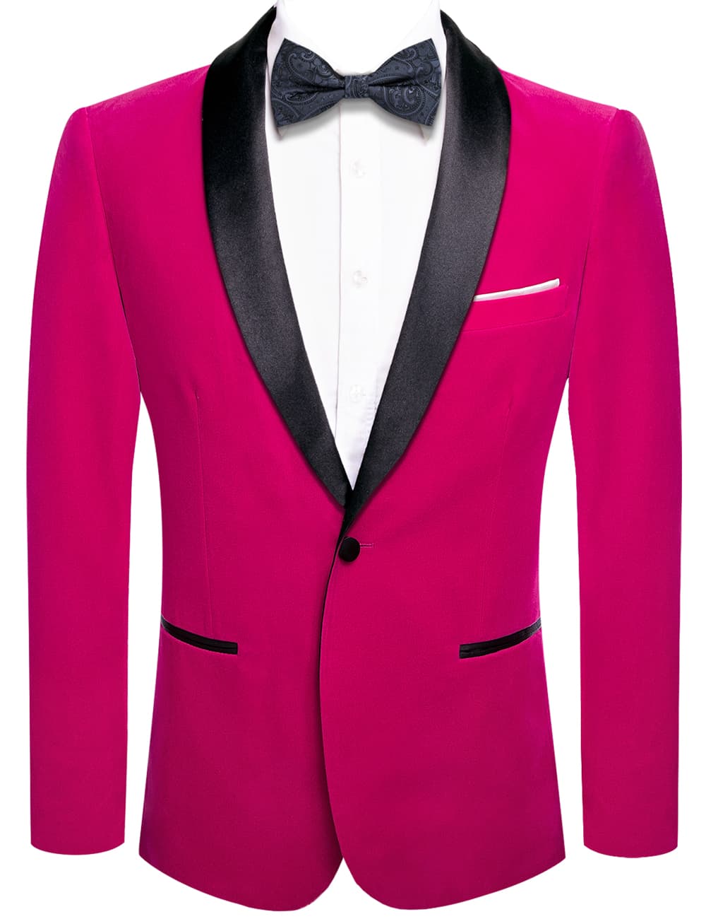 Deep Pink Flannel Suit Black Shawl Lapel Men's Wedding Blazer