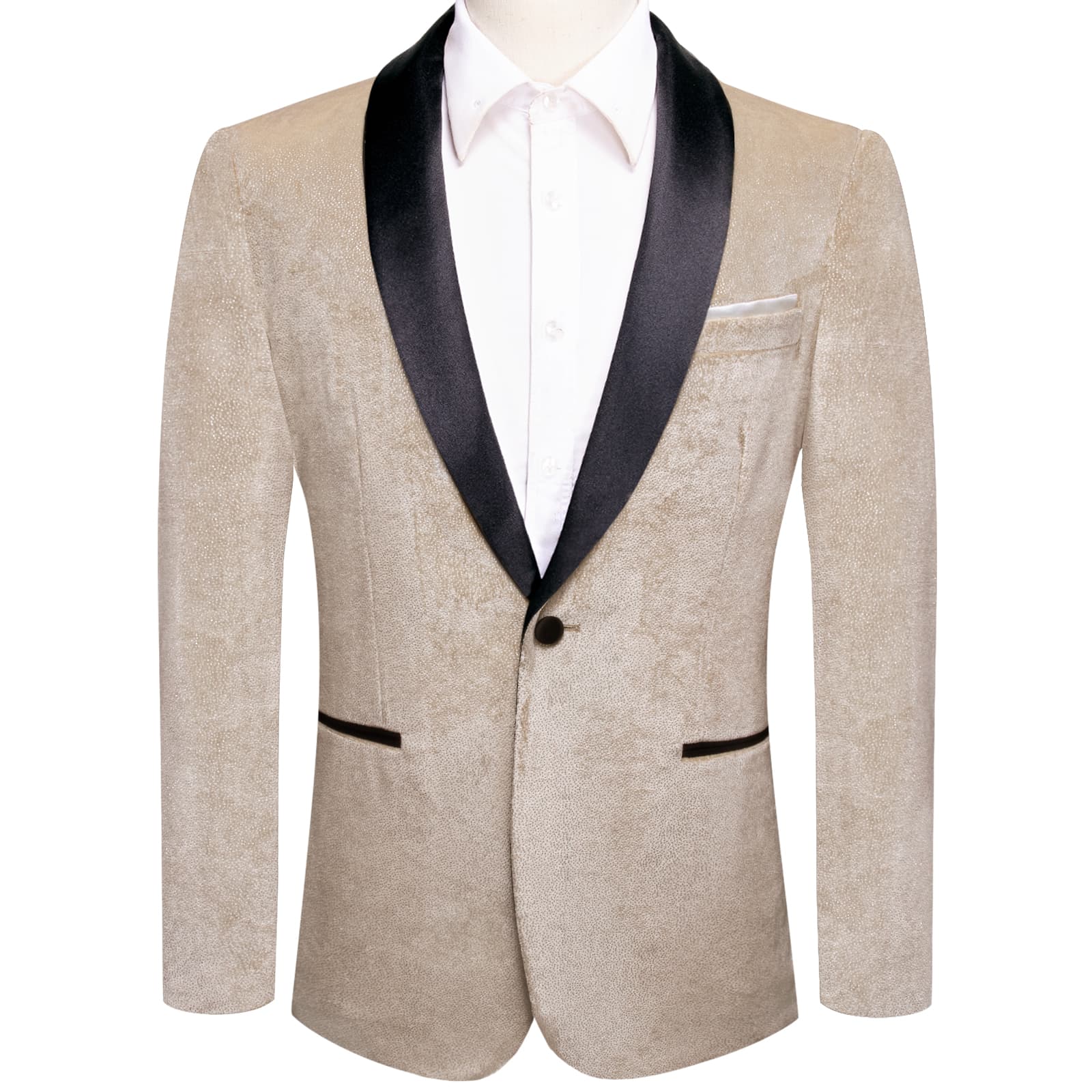  Velvet Blazer Beige Formal Wedding Suit Shawl Lapel Men's Top