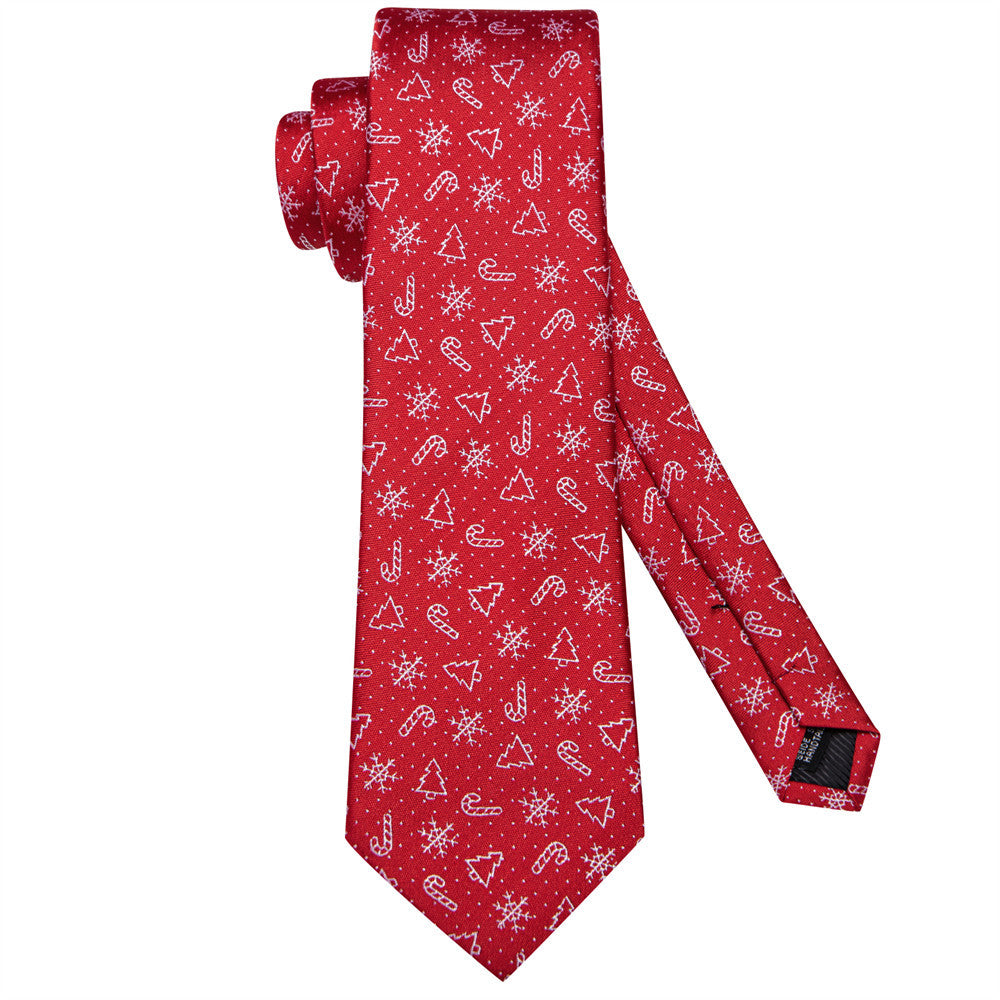 Hi-Tie Red Christmas Snow Designer Tie Pocket Square Cufflinks Set