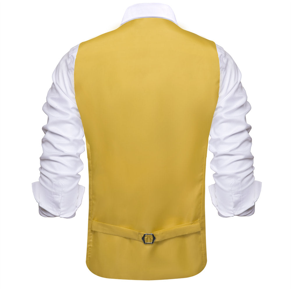 Hi-Tie Orange Yellow Solid U-Neck Double-Breasted Vest Set