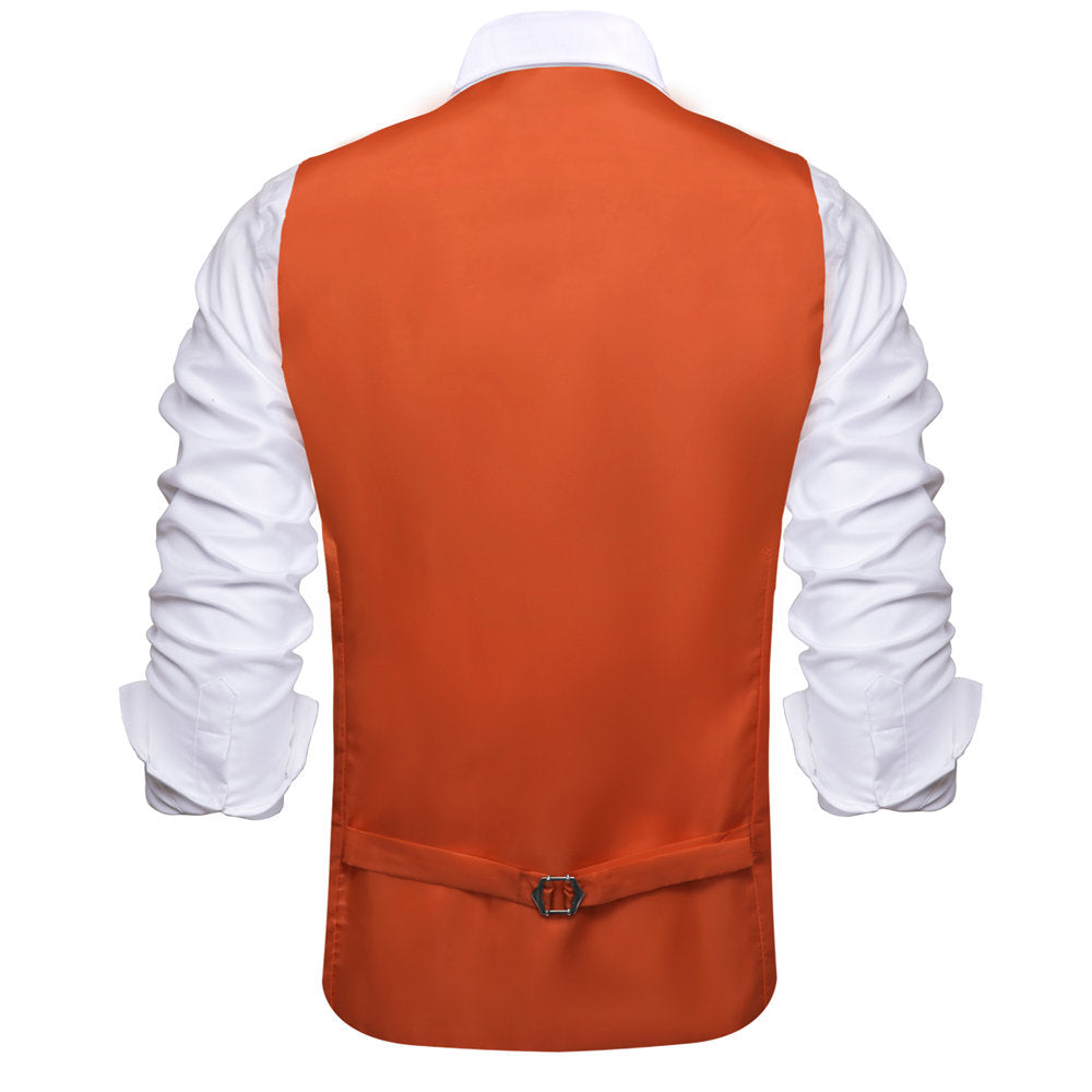 Hi-Tie Rust Orange Solid U-Neck Double-Breasted Vest Set