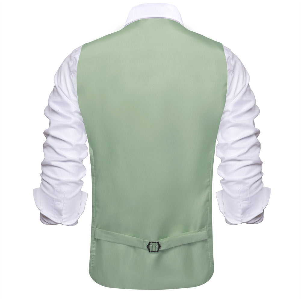 Hi-Tie Laurel Green Solid U-Neck Double-Breasted Vest Set