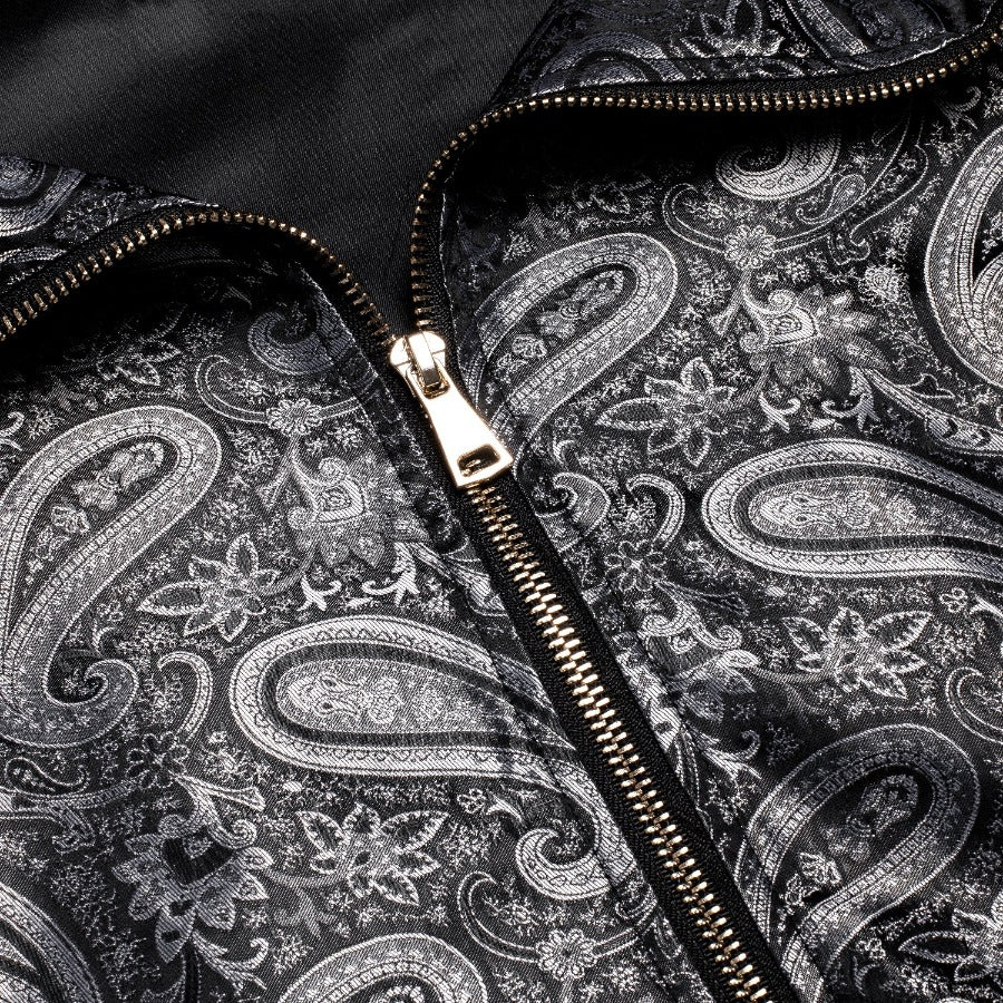 New Black Grey Paisley Men's Urban Lightweight Zip Jacket Casual