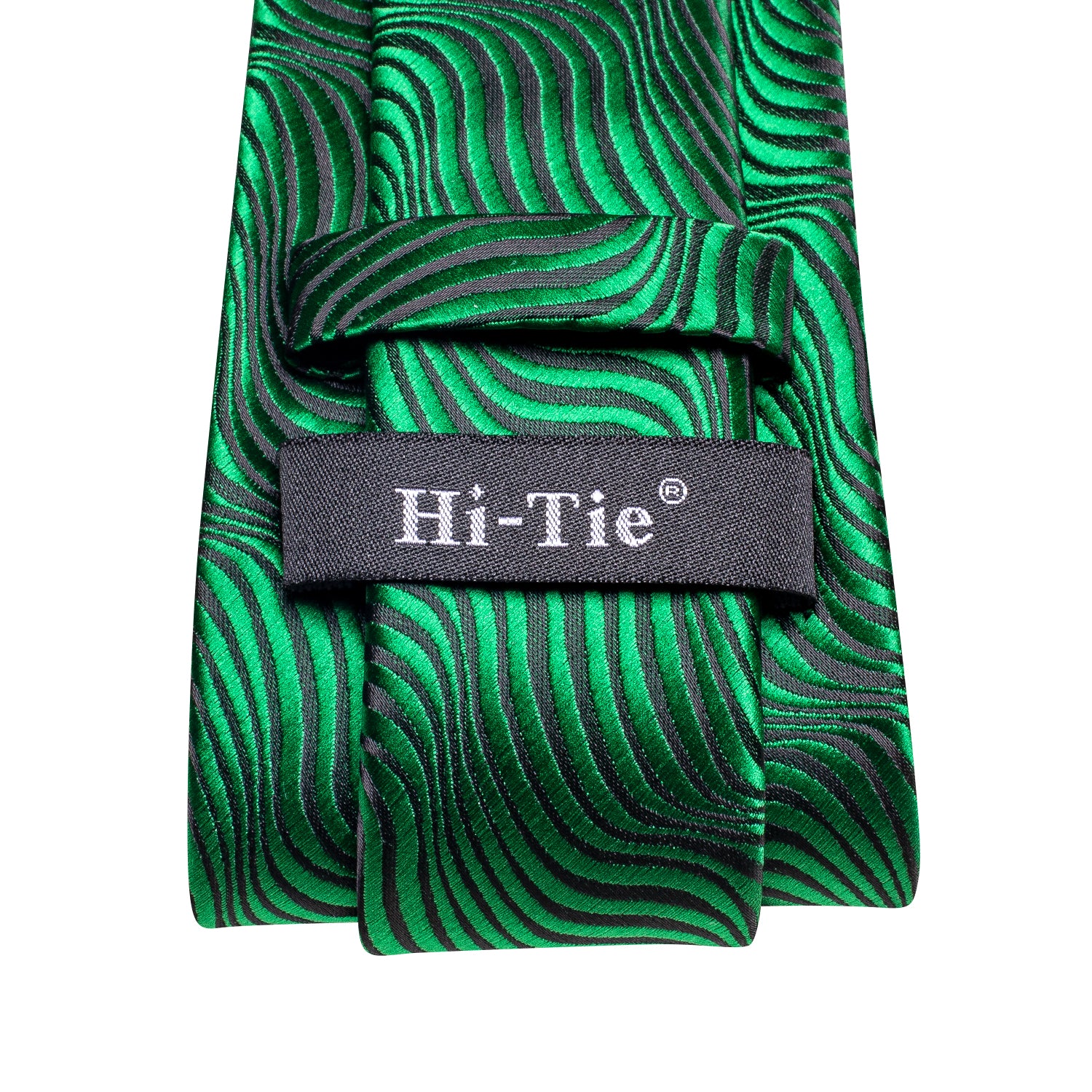  Emerald Green Irregular Stripes Tie Pocket Square Cufflinks Set