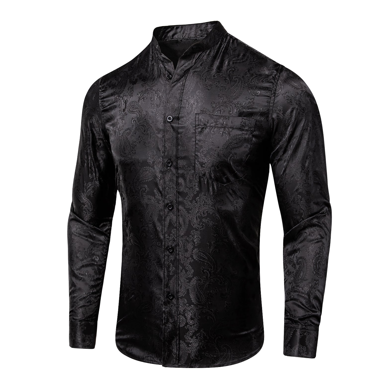 Hi Tie Black Shirt Paisley Jacquard Silk Button Down Men s Dress Shirt