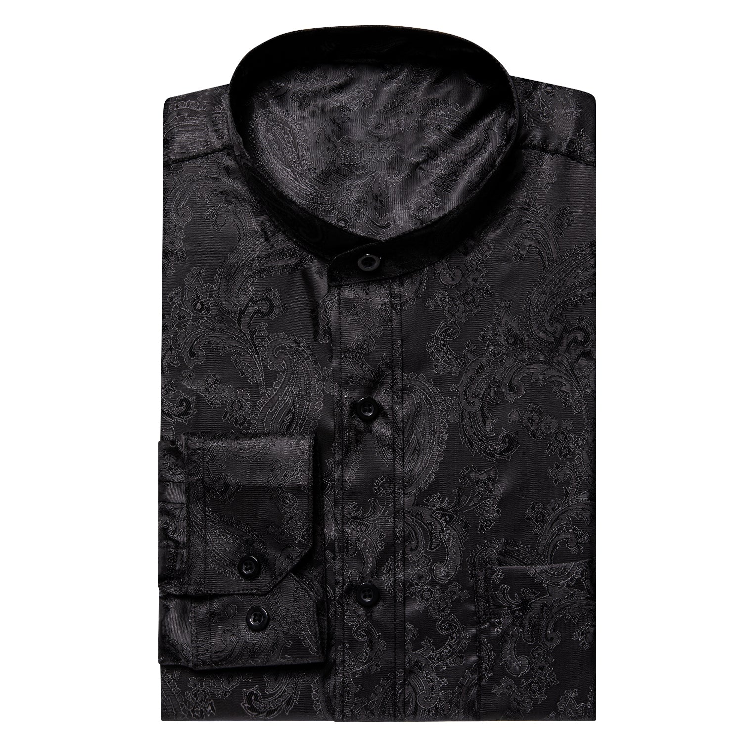 Black Shirt Paisley Jacquard Silk Button Down Men's Dress Shirt