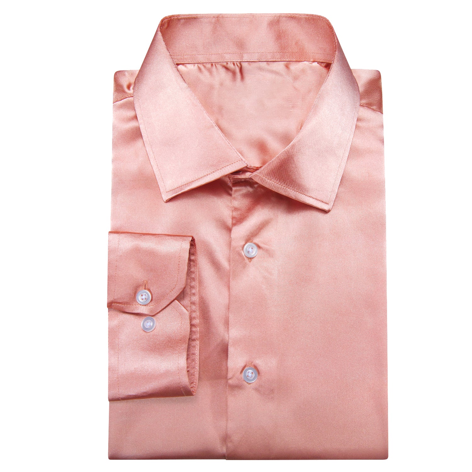 Rose Golden Solid Satin Men's Long Sleeve Dress Shirt