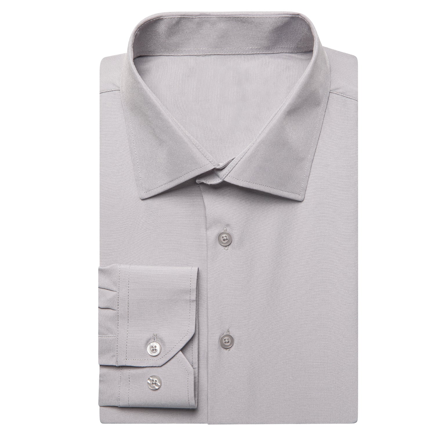 Hi-Tie Light Gray Dress Shirt Luxury Grey Solid Mens Long Sleeve Shirt