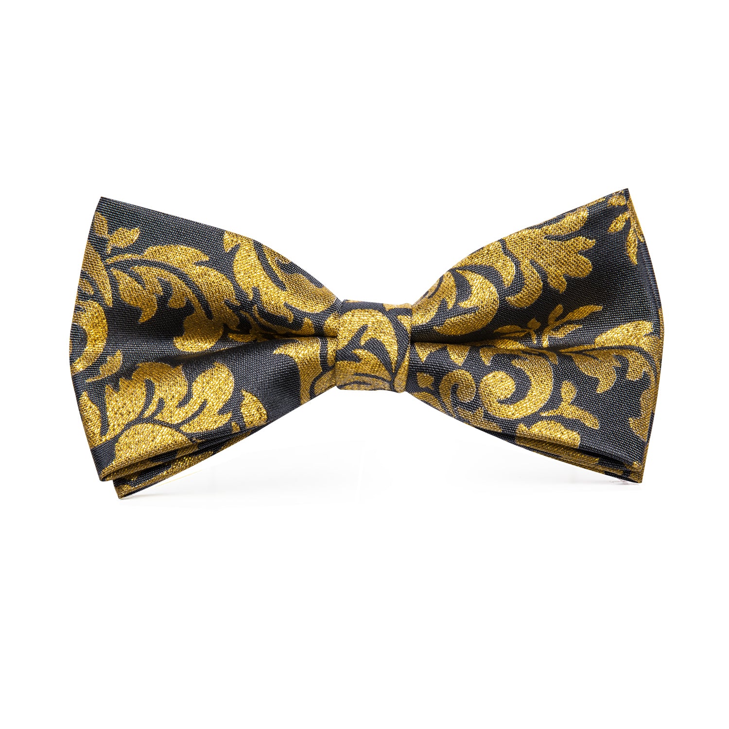 Black Gold Floral Pre-tied Bow Tie Hanky Cufflinks Pin Set