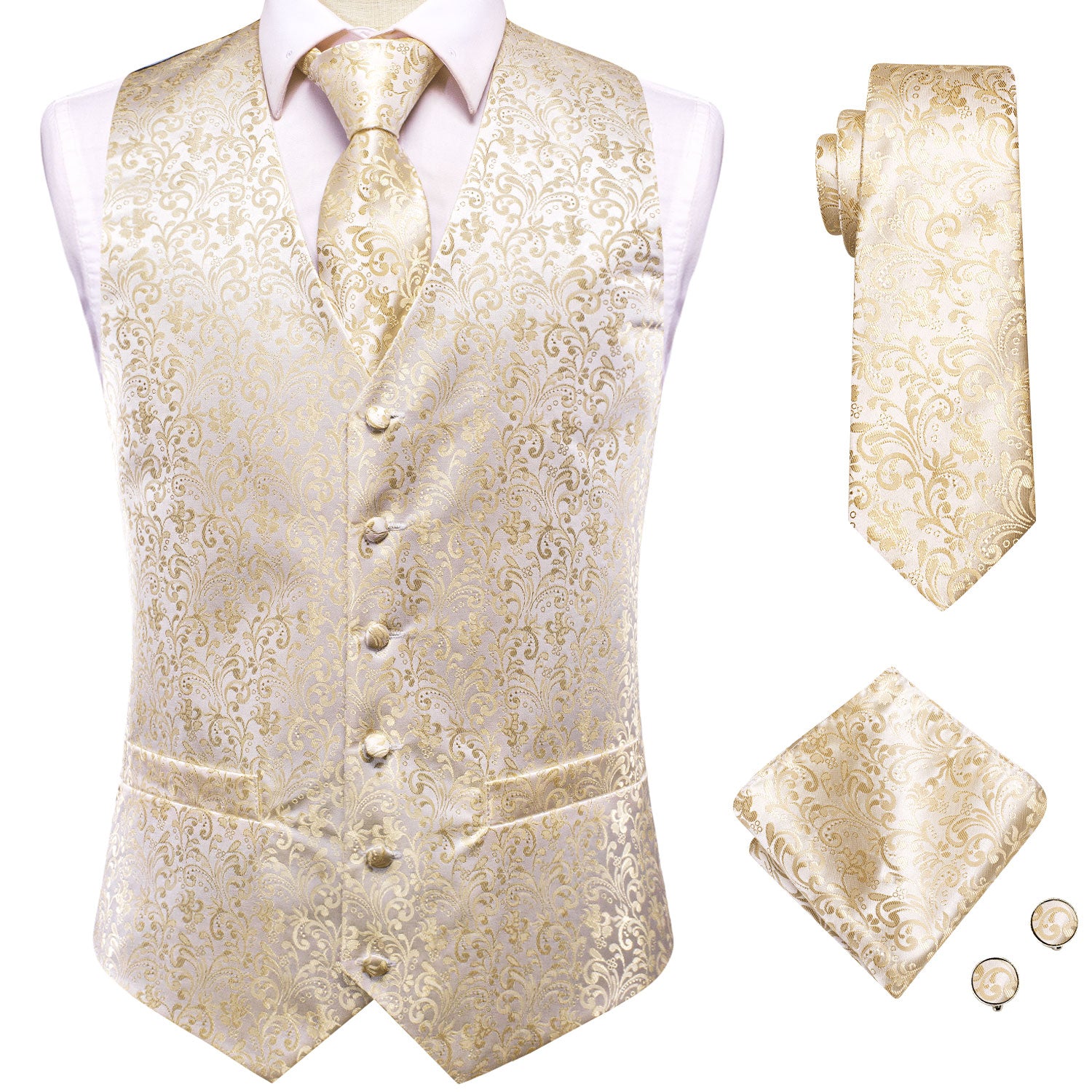 Mens champagne vest and on sale tie